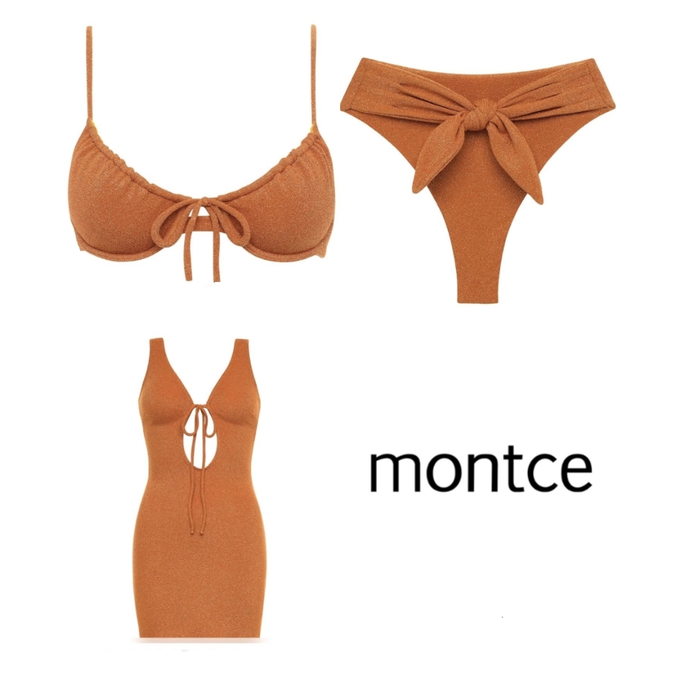 NWT 3 Piece Montce Set- Terra Sparkle Bikini Top, high waisted bottom, and dress